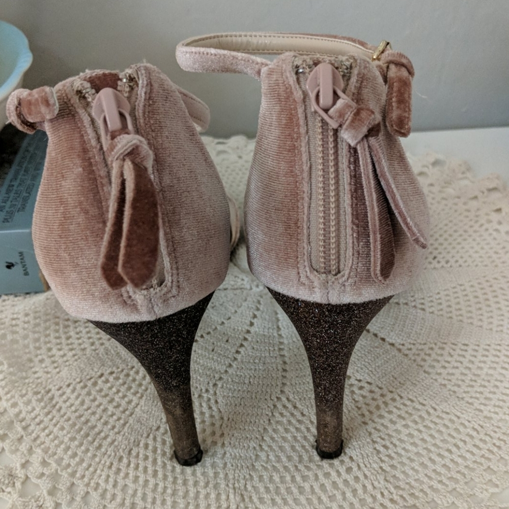 Dusty Pink velvet sparkly heels + zipper - Picture 5 of 5